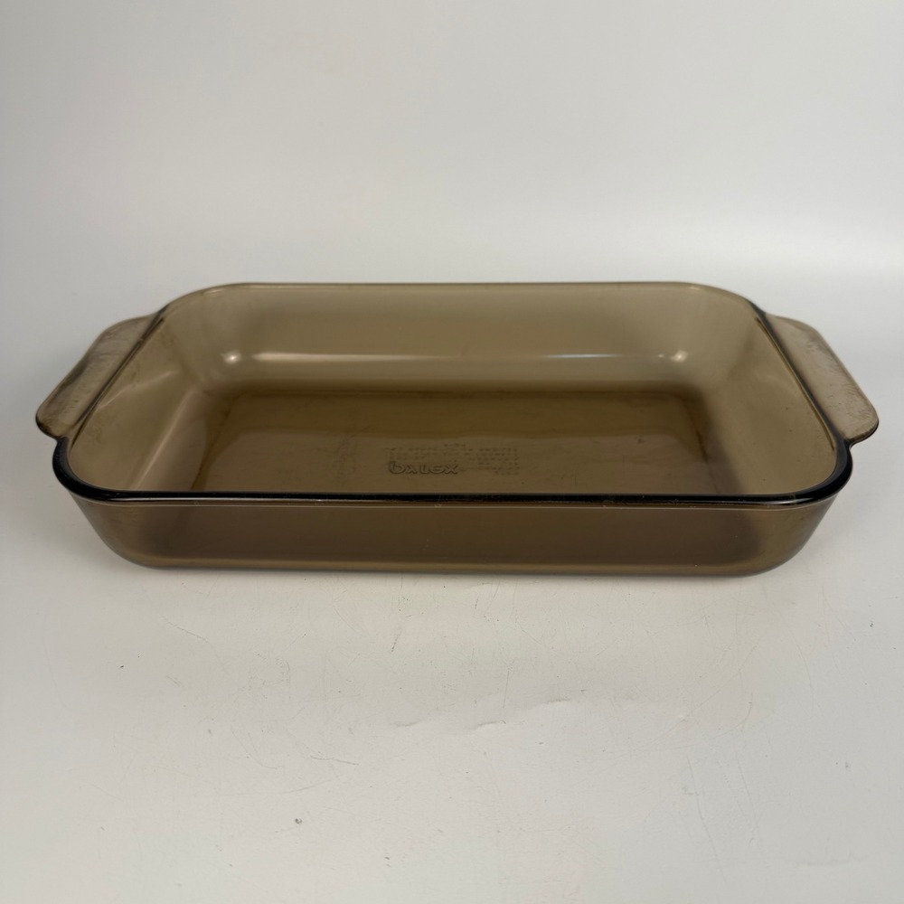Vtg MCM Pyrex Baking Dish 2L Amber Brown Smoke Glass Visions Rectangular 232-S